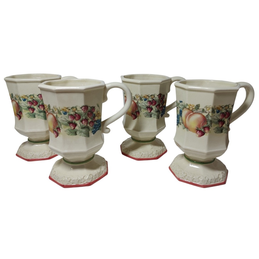 Avon Footed Coffee Mugs Sweet Country‎ Harvest Fruit Vintage Five in Set Of Four